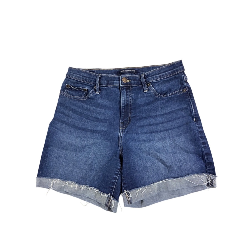 Calvin Klein Jeans Womens Dark Wash Raw Hem Denim Shorts Size 6 Repreve Stretch‎
